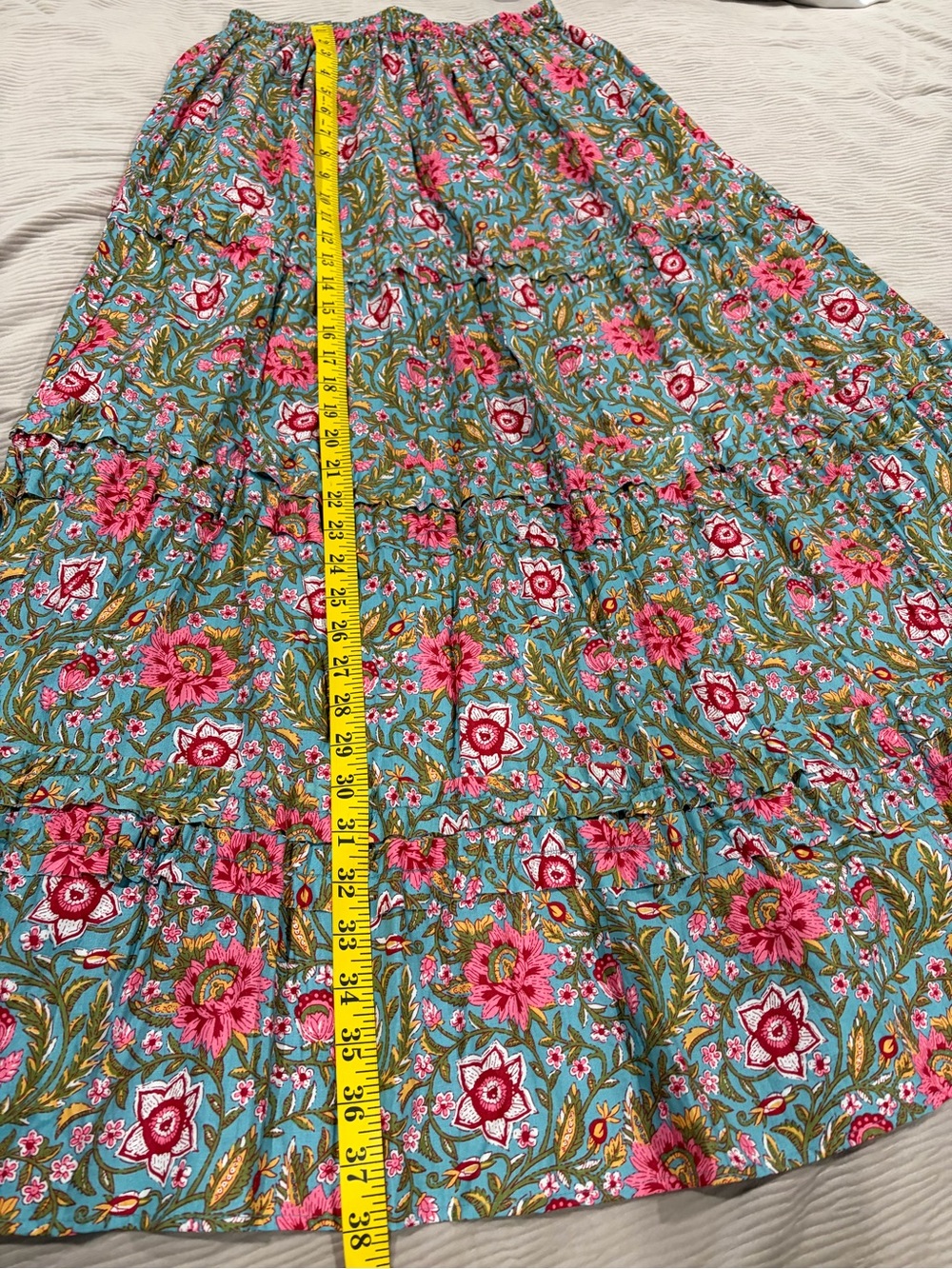 Jennifer & Grace Floral Tiered Maxi Skirt - Pink & Aqua/ size small . - Picture 7 of 9